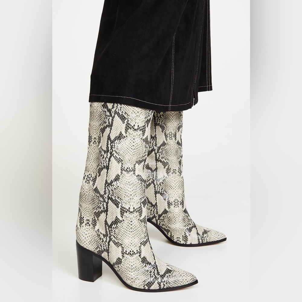 [schutz] maryana block heel boots in snakeskin